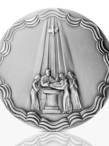 Baptism medal, fine silver, patinated