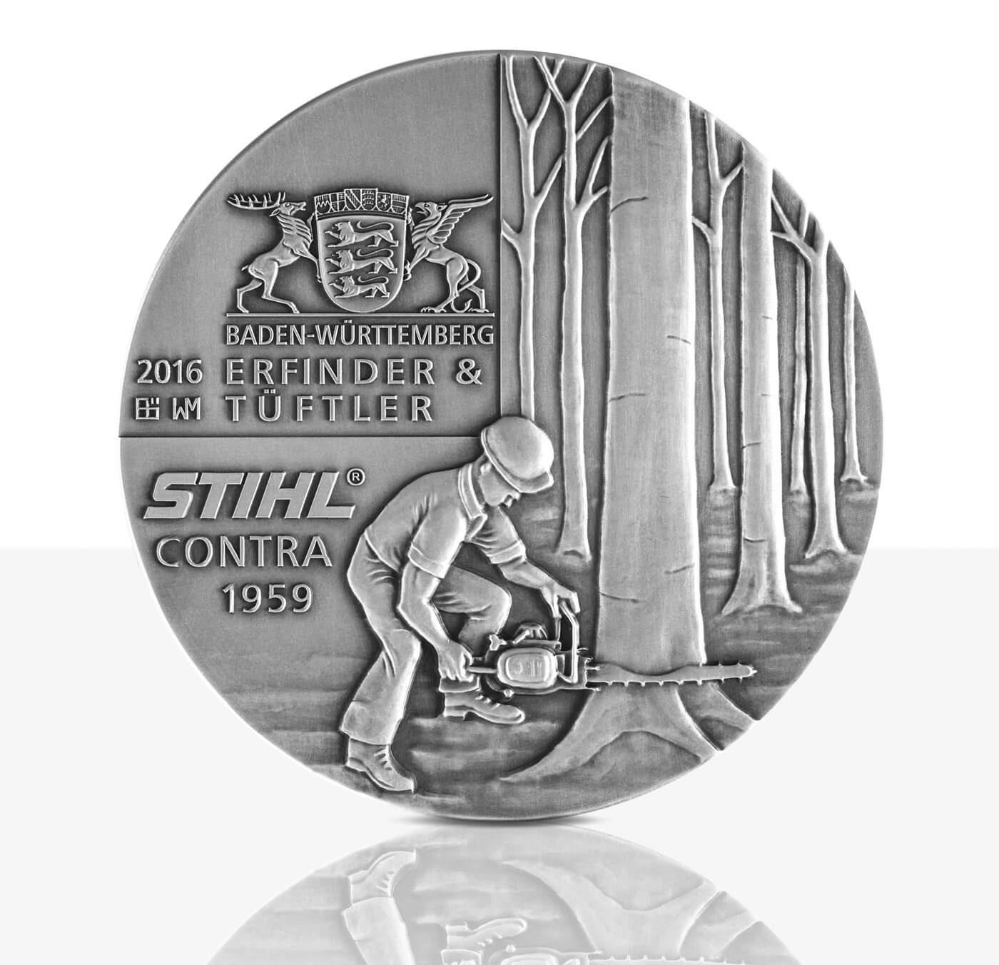 art medal Stihl silver back side
