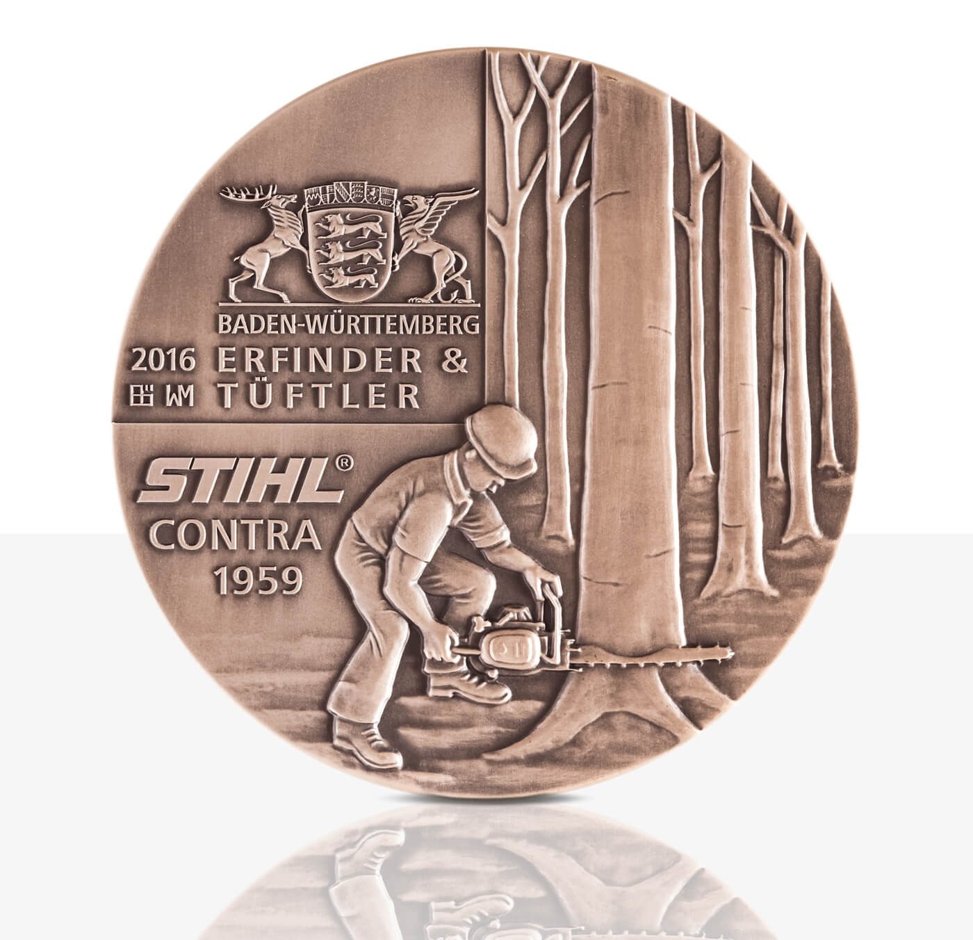 art medal Stihl bronze back side