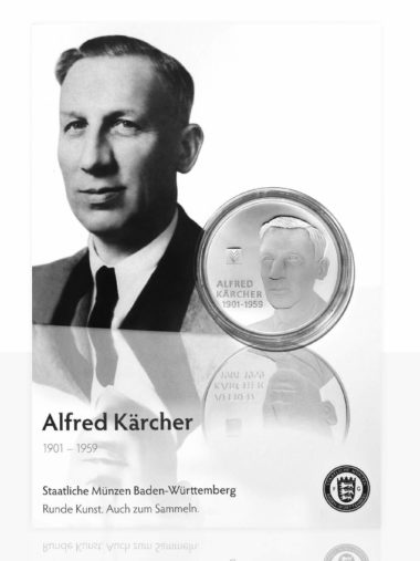 Alfred Kärcher – Versilberte Medaille in Medaillenkarte