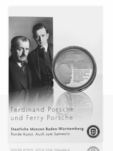 Ferdinand und Ferry Porsche – Silver plated medal in blister pack