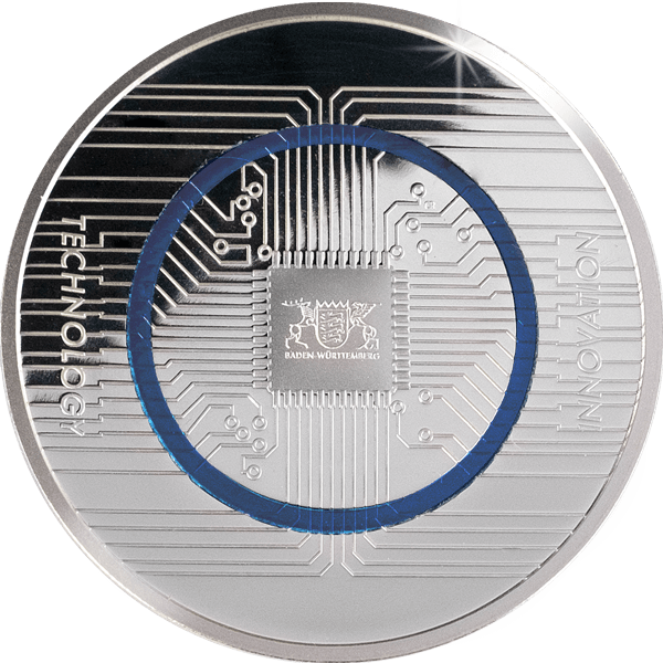polymer medal "Prozessor" ("processor") front side with blue polymer ring