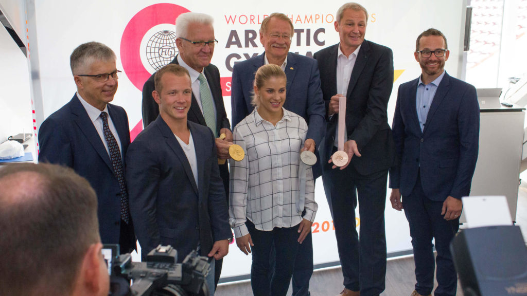 presentation of the winners medals for the gymnastics world championship in Stuttgart