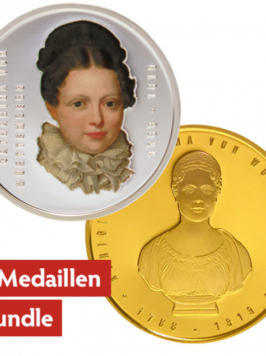 2 x Königin Katharina – Grabkapelle – vergoldete und Feinsilber Medaille (Sparset)