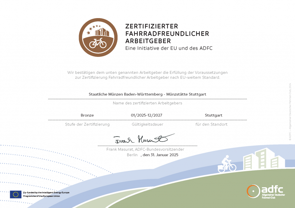 ZERTIFIZIERTER FAHRRADFREUNDLICHER ARBEITGEBER. Bronze-Zertifikat