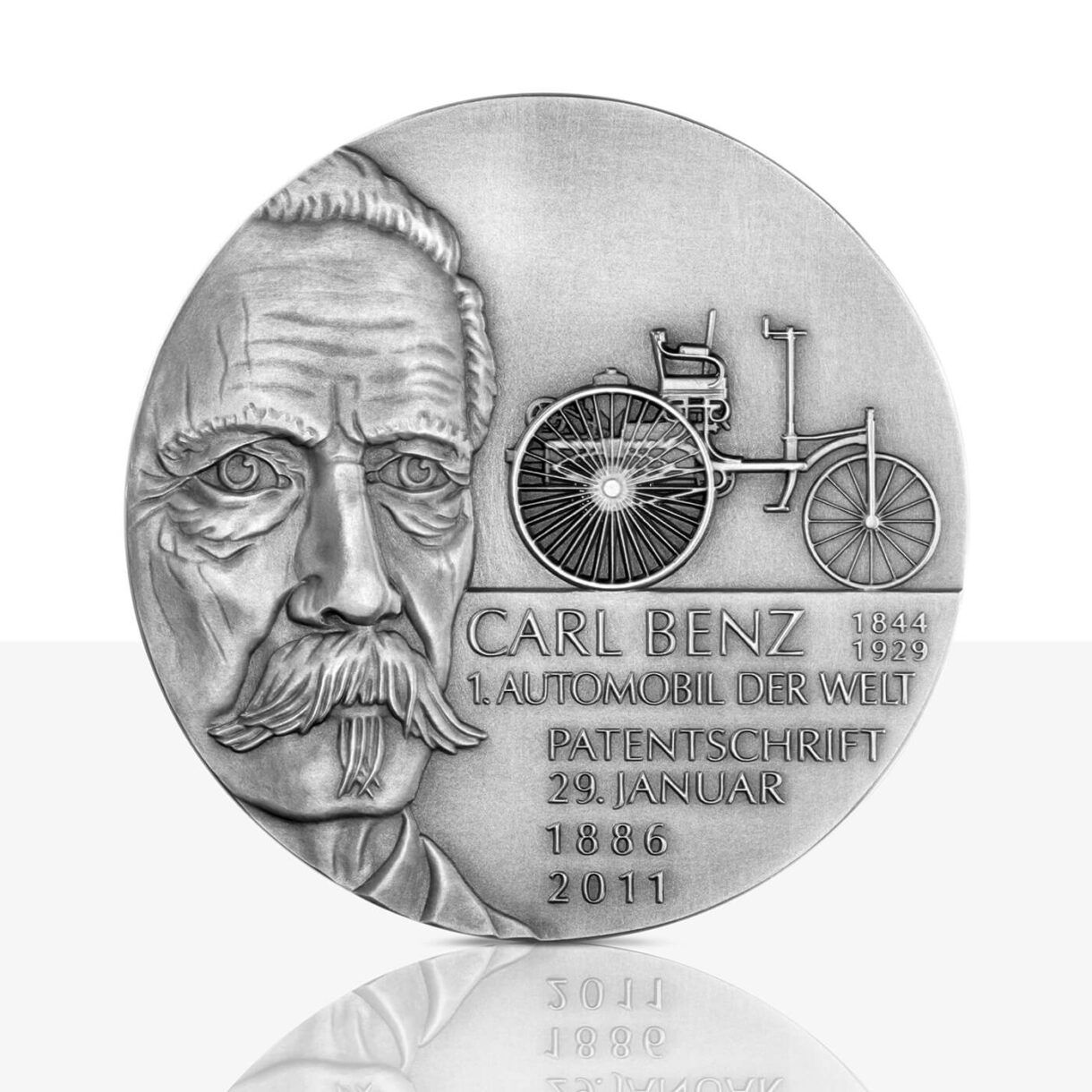 Vorderseite Kunstmedaille Benz und Daimler Feinsilber