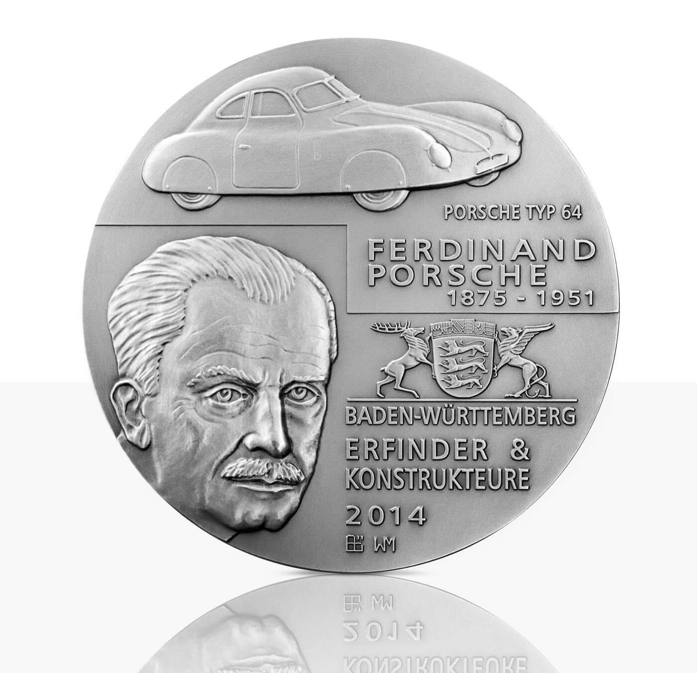 Rückseite Kunstmedaille Porsche Feinsilber