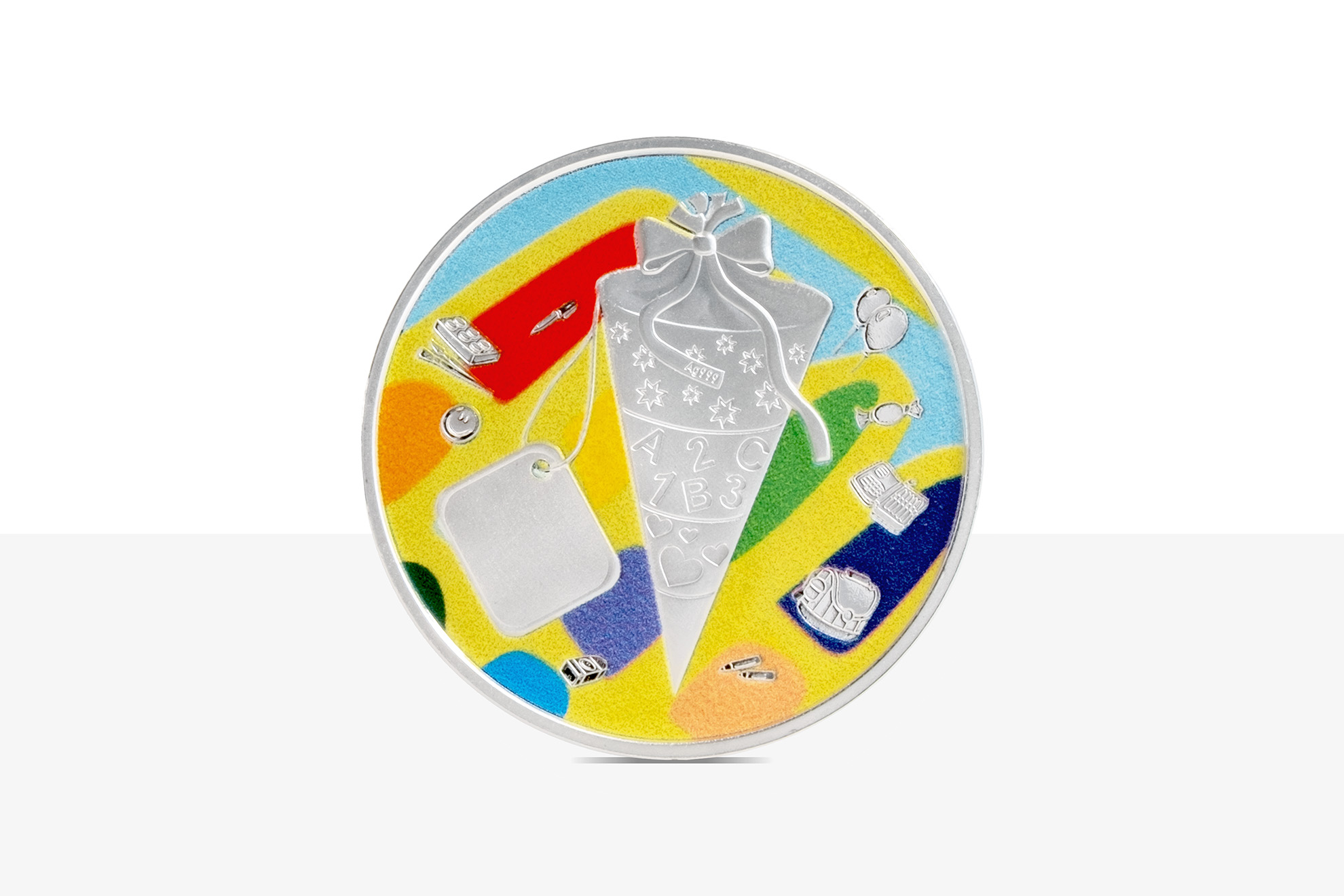 Silbermedaille "Einschulung" koloriert