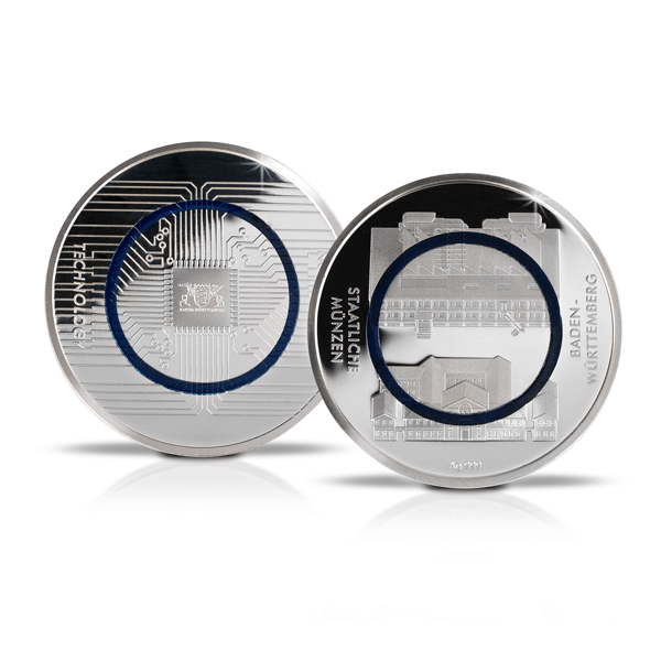 Polymermedaillen Baden-Württemberg mit blauem Polymerring