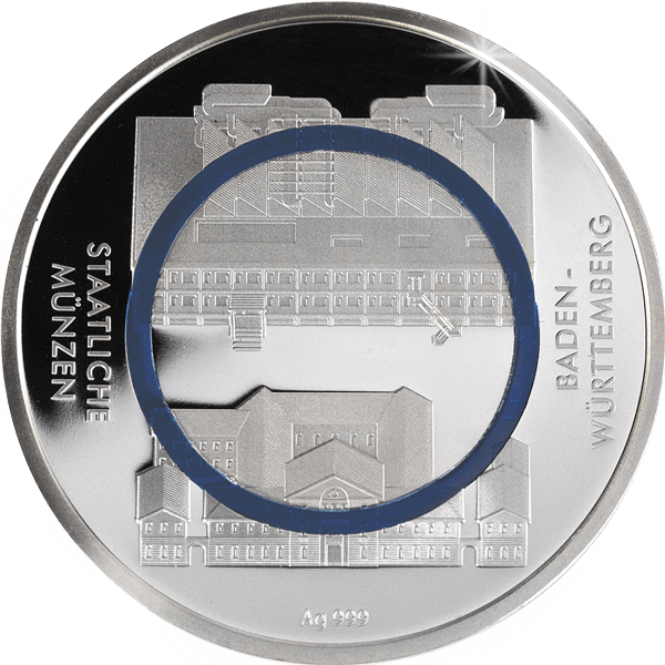 Polymermedaille Prozessor Rückseite mit blauem Polymerring